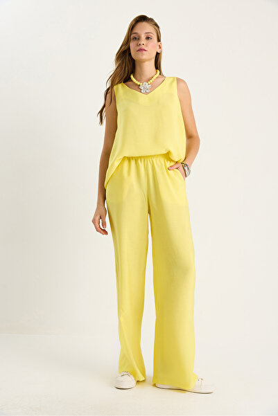 Bianco Lucci Women's V-Neck Strap Blouse Palazzo Pants Bottom-Top Set 3142 60283115