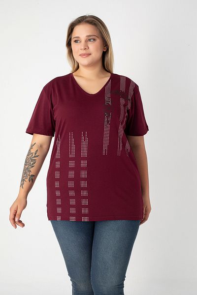 Orly More Tricou de damă din bumbac cu decolteu în V cu fante imprimate