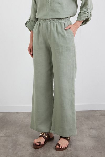 Fulla Moda Elastic Waist Pocket Muslin Fabric Trousers