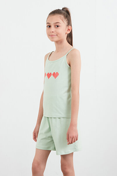Fulla Moda Kalp Baskılı Askılı Kız Çocuk Pijama Takımı