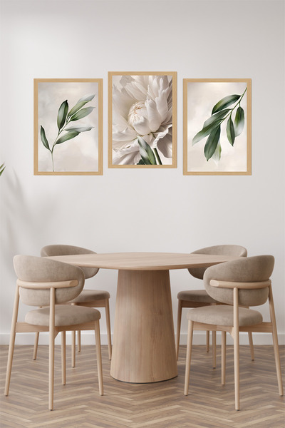 kutuTR 🌿 Zarif Yaprak Dokunuşları – 3’lü MDF UV Baskılı Tablo Seti (13x17 / 21x30 / 30x40 cm) CRVS1034
