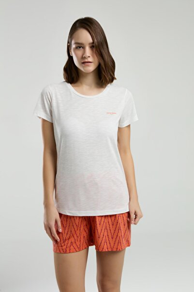 Pierre Cardin Women's White Crew Neck Short Sleeve Shorts Pajamas Suit