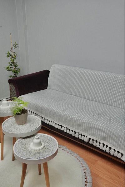 DECORA CASA HOME COLLECTİON Husă de scaun pentru canapea extensibilă antiderapantă din catifea cu franjuri
