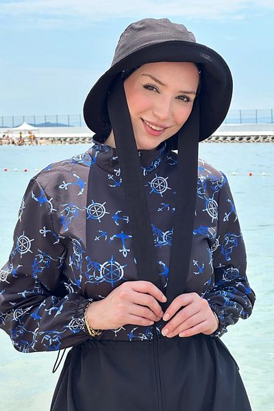 Tesettür Diyarı Costum de baie Hijab din țesătură parașută cu fermoar și talie