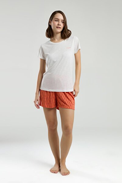 Pierre Cardin Women's White Crew Neck Short Sleeve Shorts Pajamas Suit