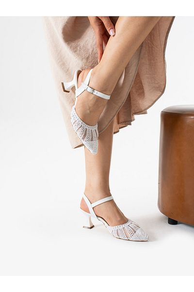 ALEMDAR AYAKKABI Albus White Lace Heeled Women's Shoes