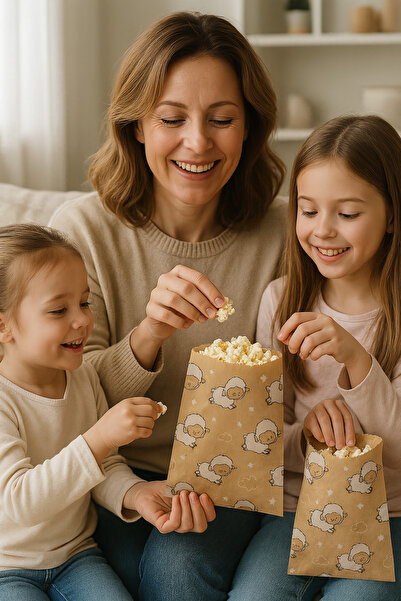 Palifix 20 Adet 12x20 Patlamış Mısır Kese Kağıdı Küçük Boy Kuzu Desenli Popcorn Poşeti