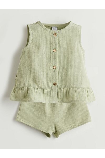 LC Waikiki Crew Neck Muslin Baby Girl Blouse and Shorts 2-Piece