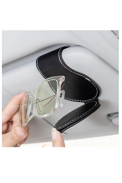 OEM Set of 2 x car clip for glasses, 8.5 x 7 cm, sun visor mount, PU, ​​black