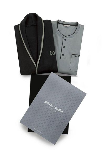 Pierre Cardin Men's Knitwear Long Sleeve Special Boxed Pajama Set with Dressing Gown