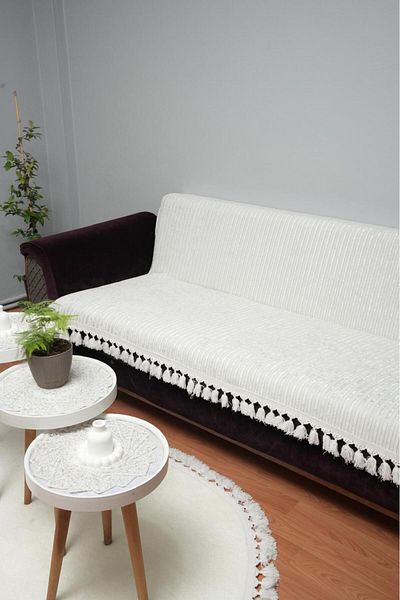 DECORA CASA HOME COLLECTİON Husă de scaun pentru canapea extensibilă antiderapantă din catifea cu franjuri