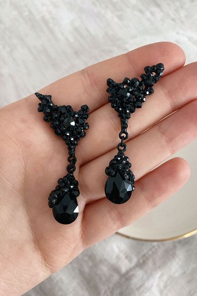 Glaren Black Color Drop Evening Dress Women's Earrings