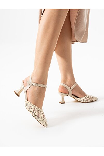 ALEMDAR AYAKKABI Albus Cream Lace Heeled Women's Shoes