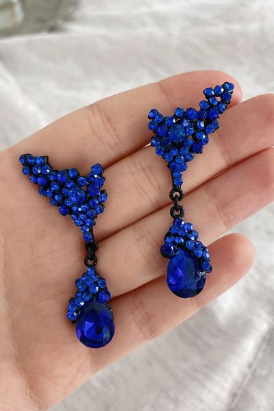 Glaren Navy Blue Color Drop Evening Dress Women's Earrings