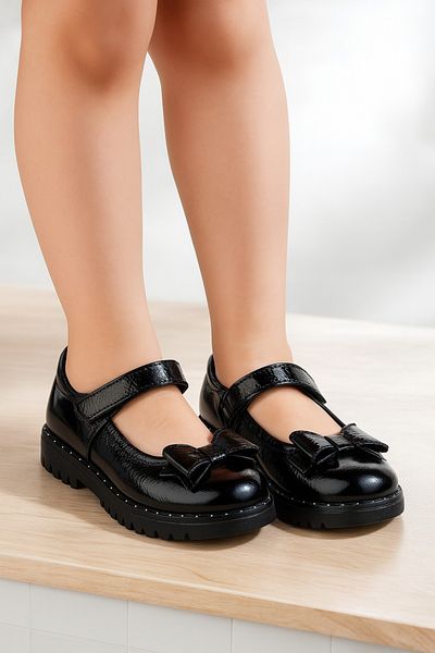 JOJO KIDS pantofi de scoala pentru fete, balerina clasica din piele naturala interioara exterioara, ortopedica si suport spate, banda