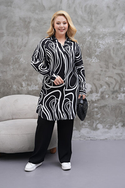 Polologin Butik Black and White Patterned Viscose Tunic