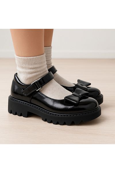JOJO KIDS pantofi de scoala pentru fete, balerina clasica din piele naturala interioara exterioara, ortopedica si suport spate, banda