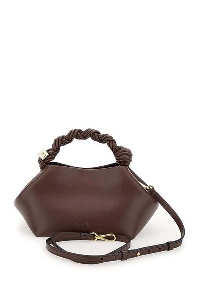 GANNI 'Small Ganni Bou' Brown Handbag With Butterfly Logo And Hand-Braided Strands In Leather Woman