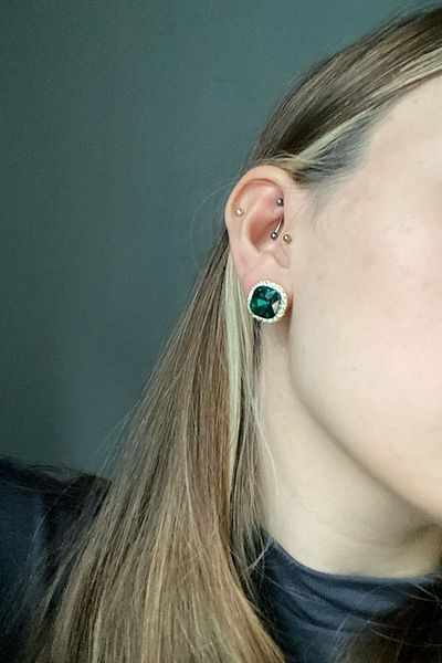 Glaren Minimal Oval Green Stone Evening Dress Women's Earrings