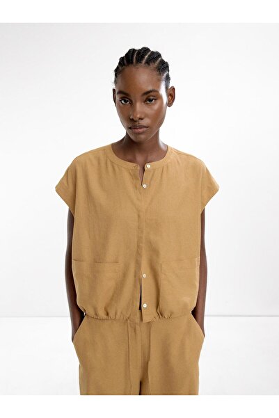 PARFOIS Keten Karışımlı Kısa Kollu Gömlek