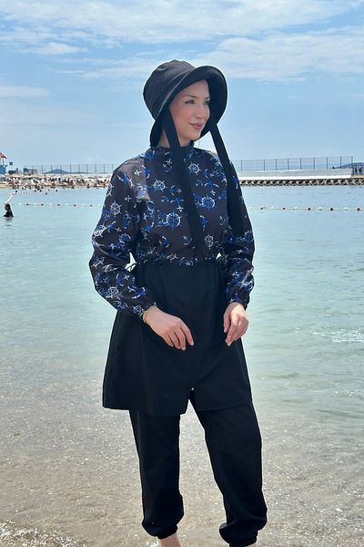 Tesettür Diyarı Costum de baie Hijab din țesătură parașută cu fermoar și talie