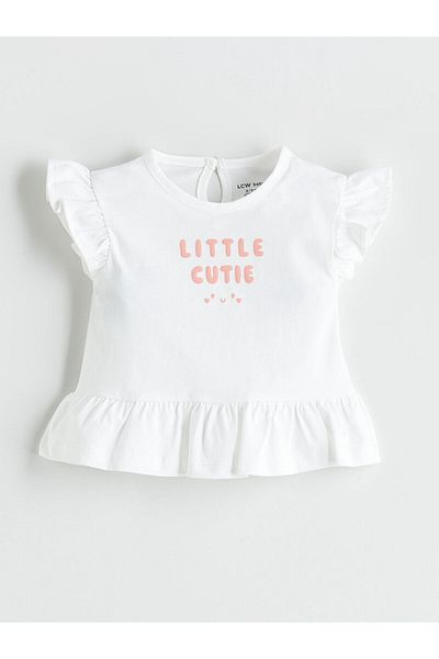 LC Waikiki Text Printed Ruffled Baby Girl Blouse and Shorts 2-Piece