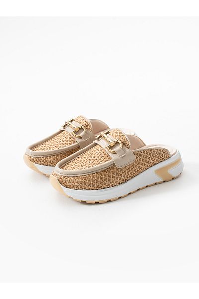 ALEMDAR AYAKKABI Cream Buckle Detail Women's Slippers