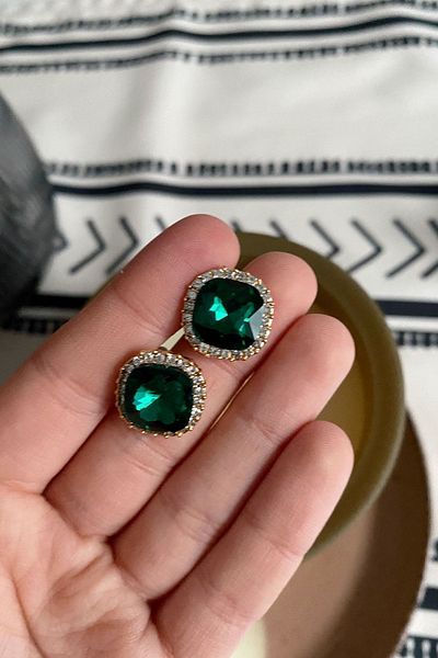 Glaren Minimal Oval Green Stone Evening Dress Women's Earrings