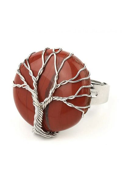 animis beauty Red Jasper Ring with Tree of Life setting, adjustable, made of natural semi-precious stones