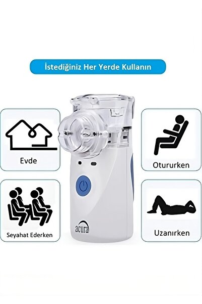 Acura Şarjlı Ultra Sessiz Mesh Nebulizatör İki Kademe Buhar Ayarlı Taşınabili...