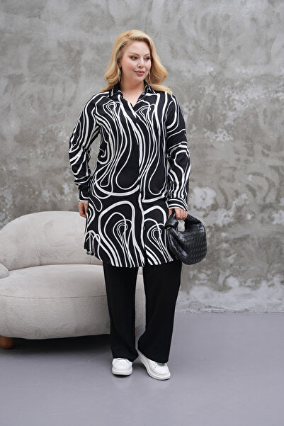 Polologin Butik Black and White Patterned Viscose Tunic
