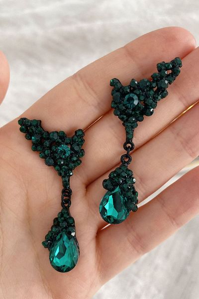 Glaren Green Color Drop Evening Dress Women's Earrings