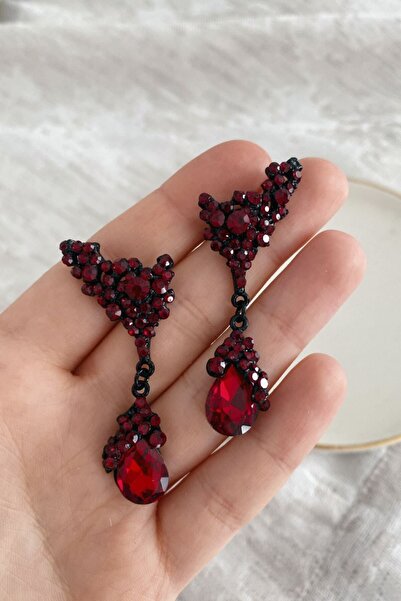 Glaren Kırmızı Renk Damla Abiye Kadın Küpe