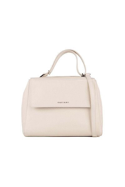 Orciani Orciani Sveva Soft Medium Leather Shoulder Bag With White Shoulder Strap