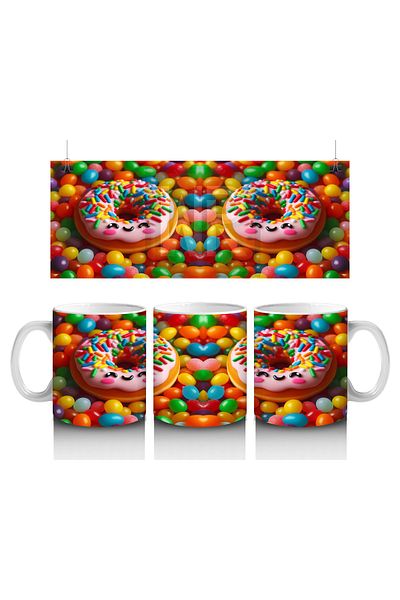 DERWARDEIN Smiling Donut Patterned Mug Covered with Colorful Candies That Make Children Love Milk