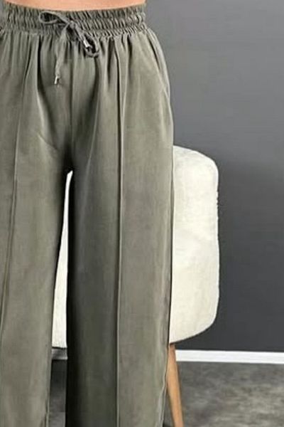 adba style Lace-Up Elastic Waist Modal Palazzo Women's Trousers 4015