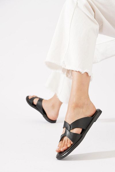 Moda Pie Keslas Γυναικείες Παντόφλες από Γνήσιο Δέρμα Μαύρο Δέρμα