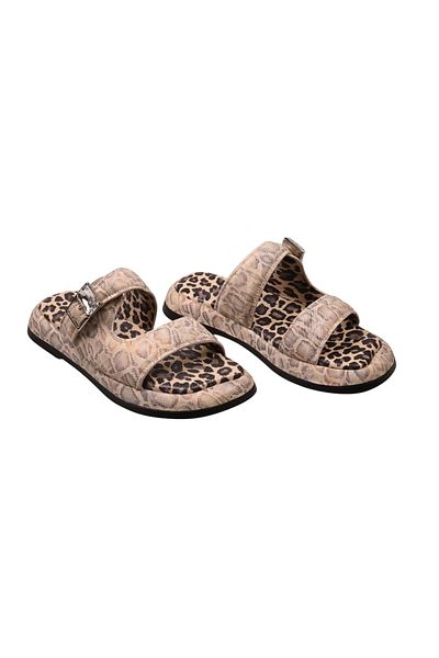 Lady Mia Noya Genuine Leather Buckle Stone Detailed Women's Slippers