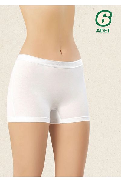 Loule Women's Underwear 6 Pieces White Cotton & Lycra Boxer Shorts Ll.K50.O00.001