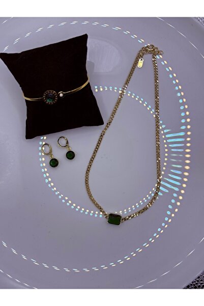 FASHİON JEWELRY Zerra Bella Zümrüt Taşlı Çelik Set