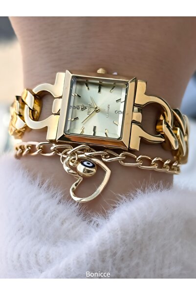 Fiesta Chain Steel Cord, Yellow Gold, Wedding, Engagement, Bridal Watch Women's Watch Bracelet Gift