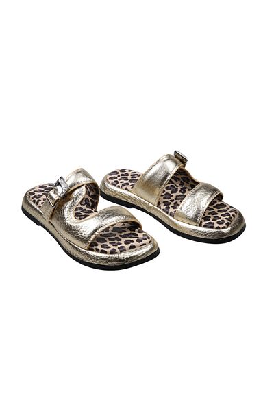Lady Mia Noya Genuine Leather Buckle Stone Detailed Women's Slippers