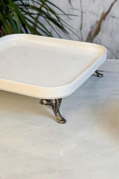 MAY HOME Square Porcelain Antique Pedestal Serving Bowl