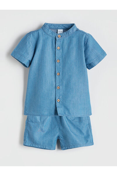 LC Waikiki Blue Basic Baby Boy Jean Shirt and Shorts 2-Pack