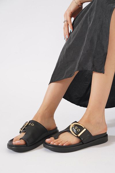 Moda Pie Mapes Flip Flop Γυναικείες Παντόφλες Μαύρο δέρμα