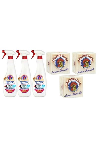 chante clair Set Chanteclair 3xDegresant universal spray 700 ml cu Marsila, 3x Sapun Rufe 250 g sapun solid cu Ma
