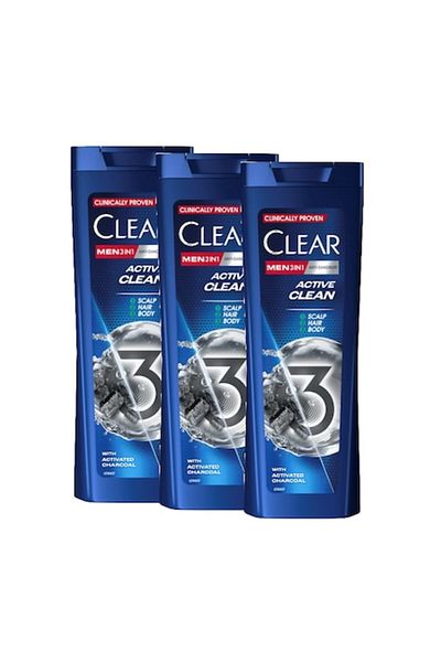 Clear Active Clean 3in1 Shampoo for Men, 3 x 360 ml