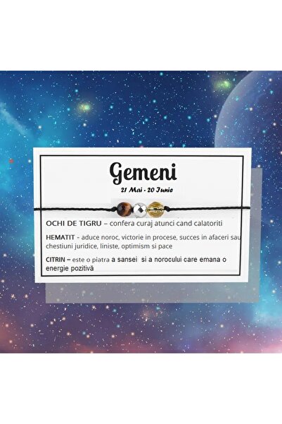 animis beauty Bratara zodia Gemeni, reglabila, din pietre naturale semipretioase, unisex