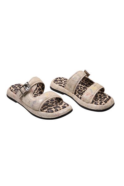 Lady Mia Noya Genuine Leather Buckle Stone Detailed Women's Slippers