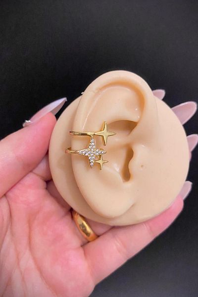 Jaida Moda Gold North Star Figured Zircon Stone Holeless Ear Cuff – Compression Gold Color Cartilage Earring